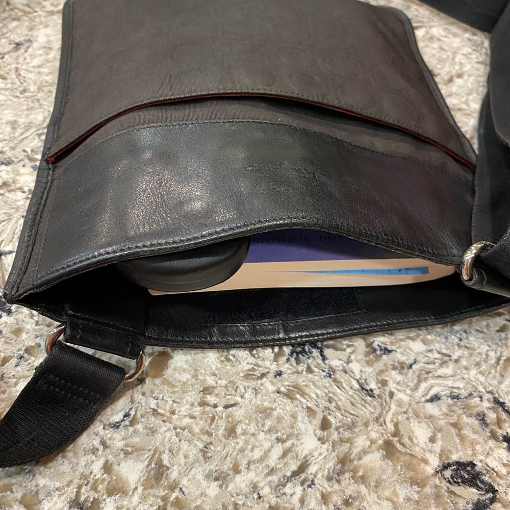 Salvatore Ferragamo Black Leather and Canvas Crossbody Bag